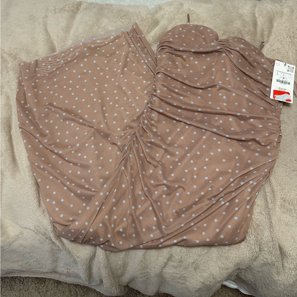 Zara Tan Polka Dot Midi Dress
